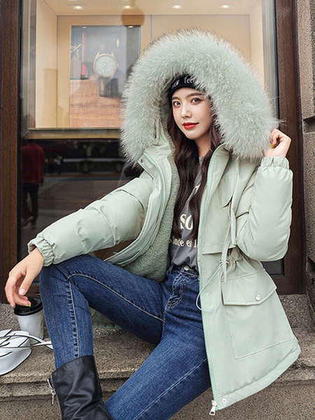 Hooded Lace Up Zipper Long Sleeves Coat - Image 4