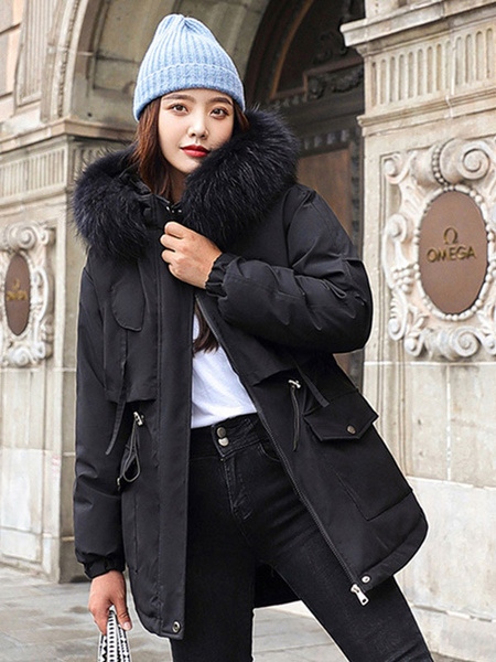 Hooded Lace Up Zipper Long Sleeves Coat - Image 5