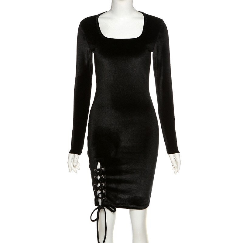 New Solid Color Slim High Waist Bag Hip Slit Strap Dress - TD Mercado
