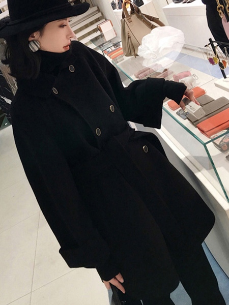 Outerwear Turndown Collar Long Sleeves Polyester Oversized Casual Wrap Coat - Image 3