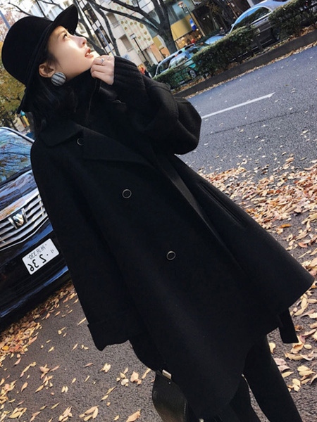 Outerwear Turndown Collar Long Sleeves Polyester Oversized Casual Wrap Coat - Image 7