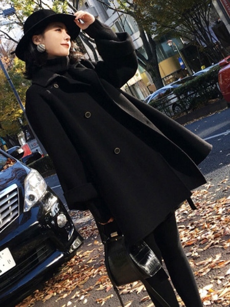 Outerwear Turndown Collar Long Sleeves Polyester Oversized Casual Wrap Coat - Image 8