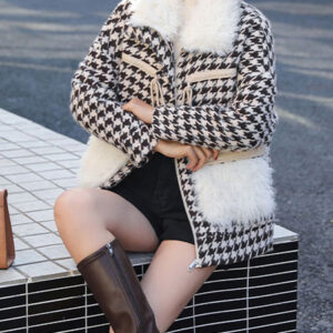 Plaid Long Sleeve Polyester Warmth Preservation Coat