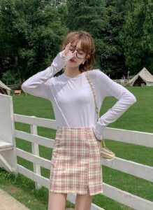 Plaid Short Style Lining High Waist Split A-Line Bag Hip Skirts – TD ...