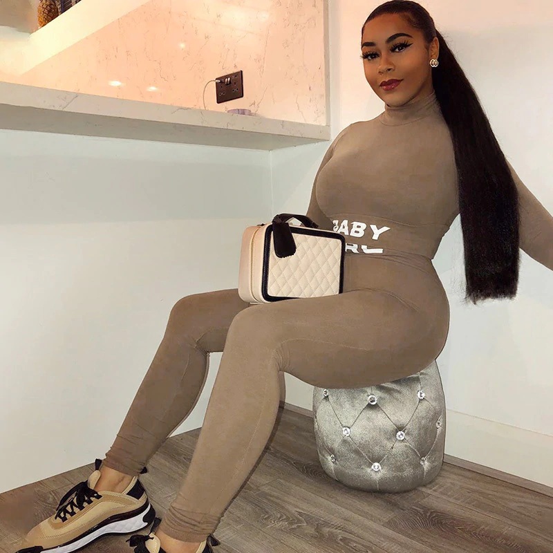 Sexy Letter Print Crop Top High Waist Elastic Bodycorn Two Piece Set - Image 8