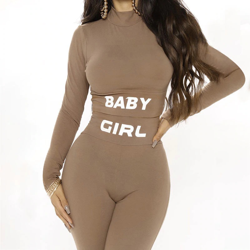 Sexy Letter Print Crop Top High Waist Elastic Bodycorn Two Piece Set - Image 9