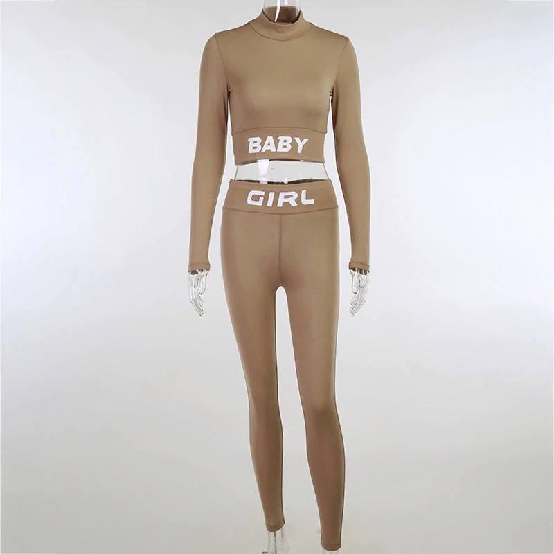 Sexy Letter Print Crop Top High Waist Elastic Bodycorn Two Piece Set - Image 13