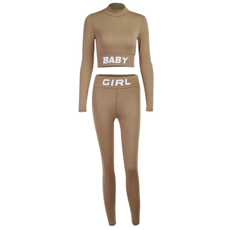 Sexy Letter Print Crop Top High Waist Elastic Bodycorn Two Piece Set - Image 22