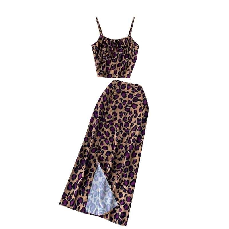 Sexy Sleeveless Strap Short Tops+High Waist Split Long Skirt Two Pieces Set - Image 4