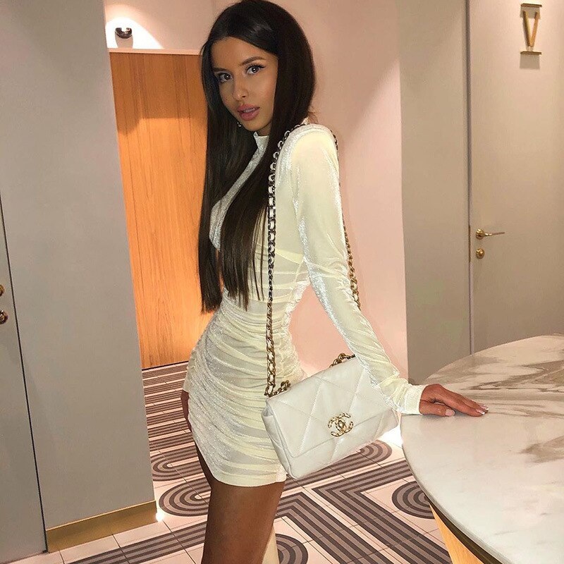 Sexy Solid Turtleneck Long Sleeve Slim Fit Party Dresses - Image 5