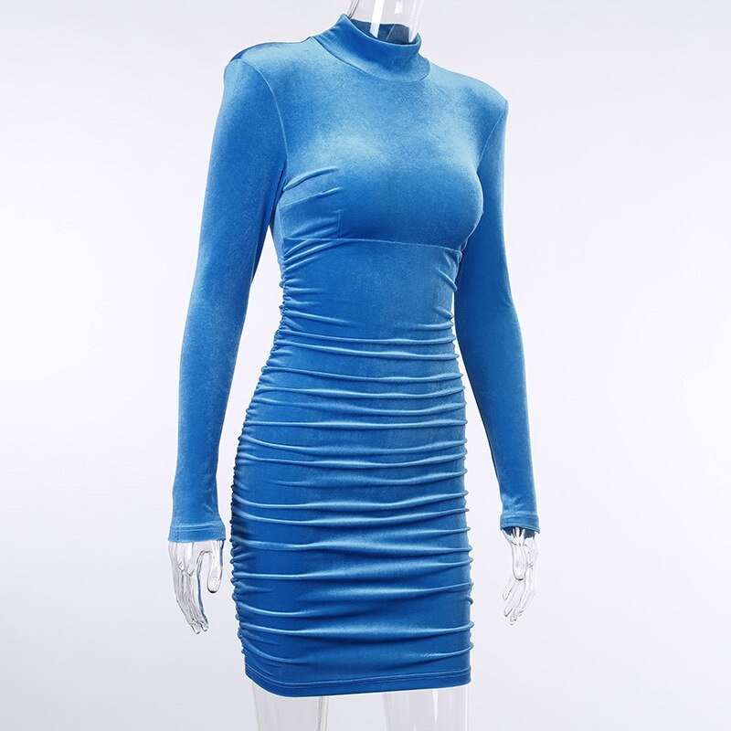 Sexy Solid Turtleneck Long Sleeve Slim Fit Party Dresses - Image 7
