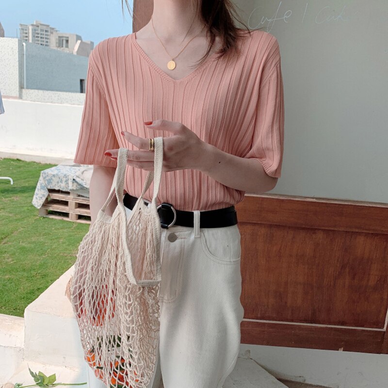 Striped Half Sleeve Basic Tops - Image 12