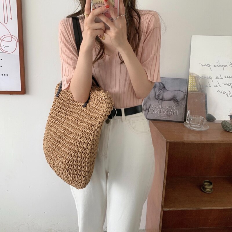 Striped Half Sleeve Basic Tops - Image 14