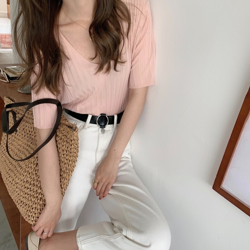 Striped Half Sleeve Basic Tops - Image 15