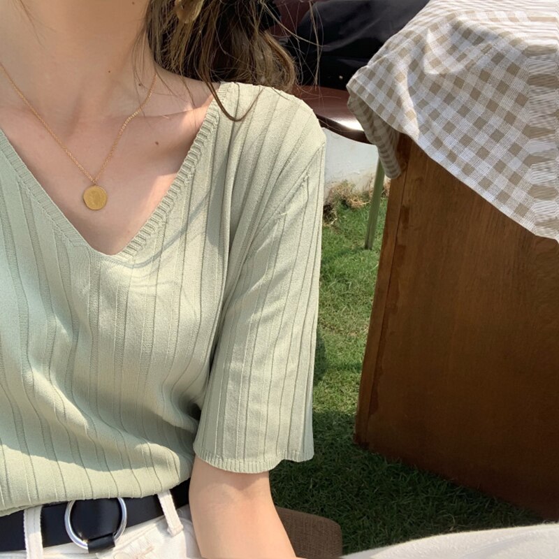 Striped Half Sleeve Basic Tops - Image 8