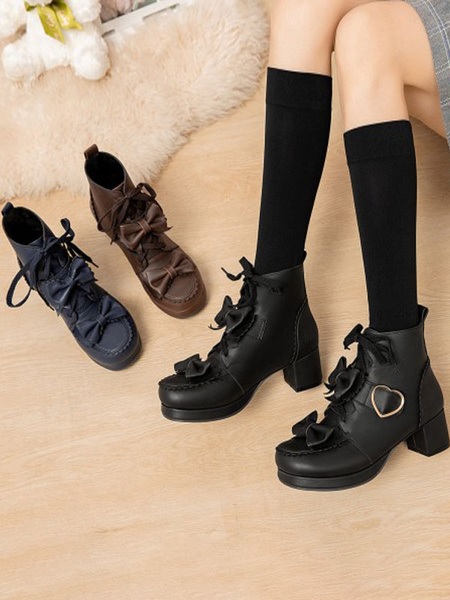 Sweet Bows Heart Buckle Round Toe Lolita Shoes - Image 3