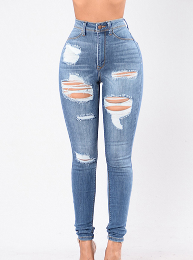 Distressed Denim Jeans Front Zip Closure Skinny Fit - TD Mercado