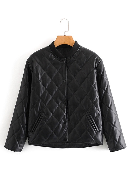 Leather Jewel Neck Long Sleeve Short Jackets - Image 6