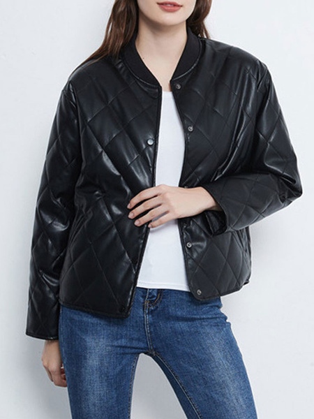 Leather Jewel Neck Long Sleeve Short Jackets - Image 7