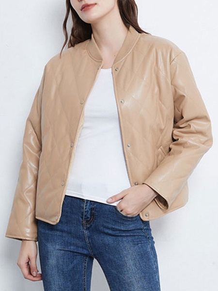 Leather Jewel Neck Long Sleeve Short Jackets