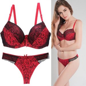 Sexy Floral Printed Plus Size Lace Bridal Bra And Panty Set