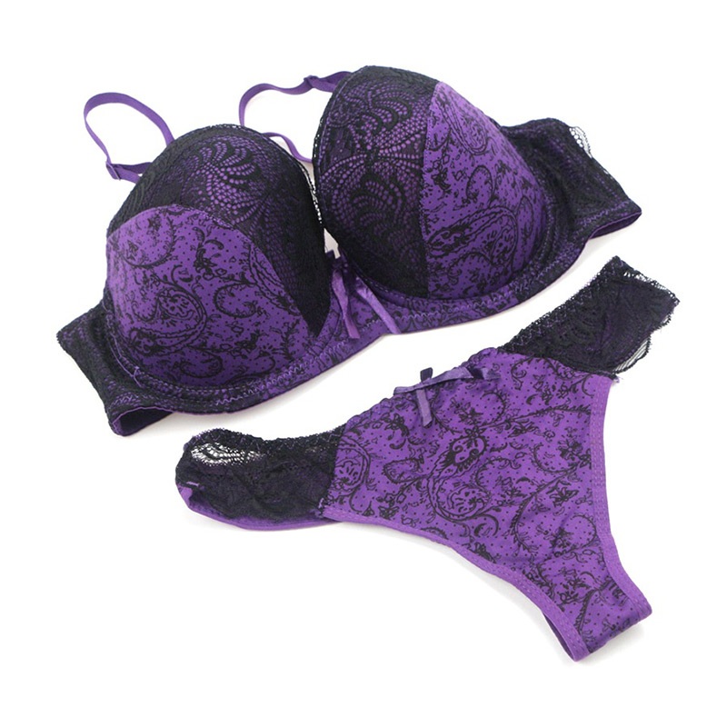 Bodycare Bridal Purple Bra Panty Printed Lingerie Set - 6420-pur