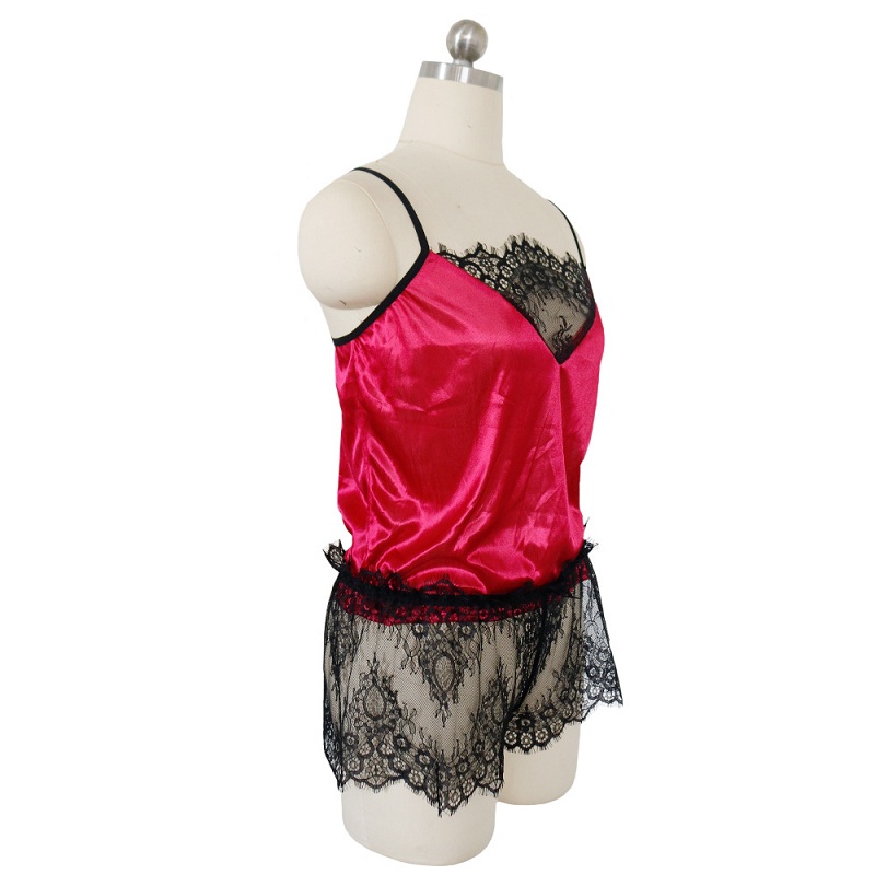 Sexy Lace Patchwork See-Through Satin Pajama Sets - Image 4