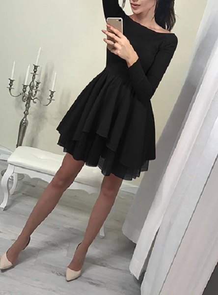 Sexy Layered Skirt Long Sleeve A Frame Mini Dress - TD Mercado