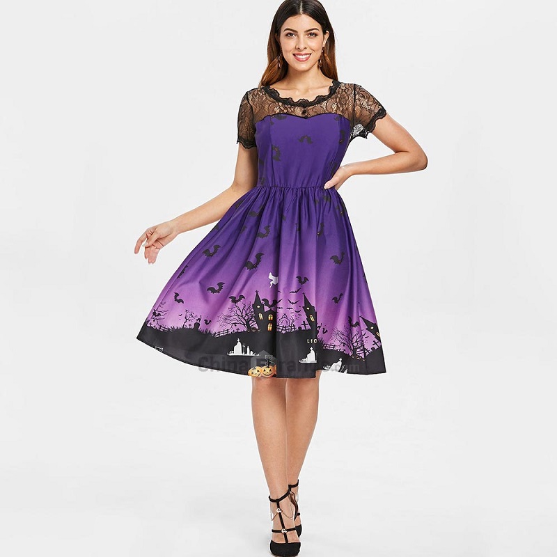 Halloween Vintage Lace Insert Pin Up Dress