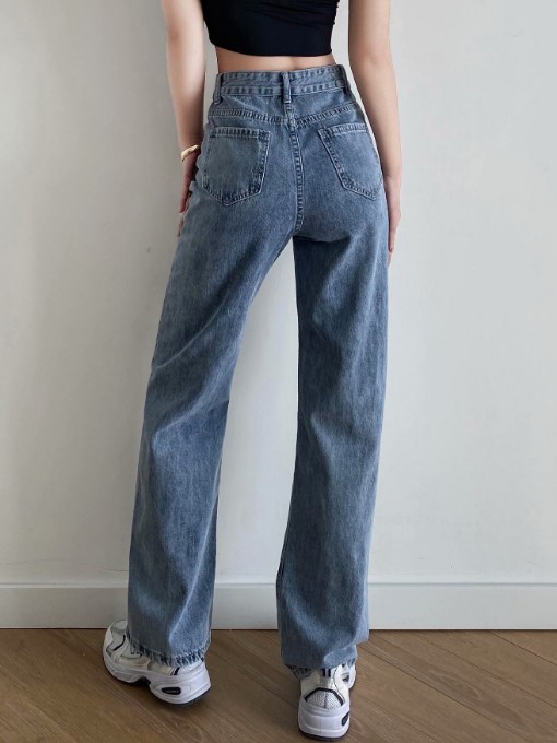 Heart Embroidery Straight Leg High Waisted Jeans - TD Mercado