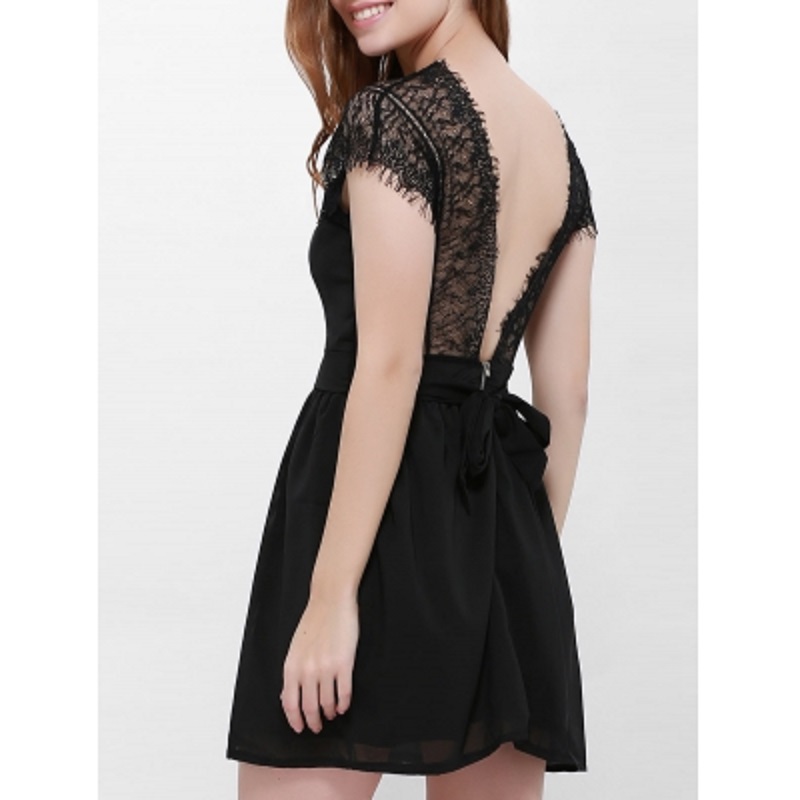 Lace Panel Back Cutout Mini Club Dress
