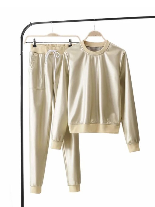 Popular Solid PU Two Piece Outfits - Image 2