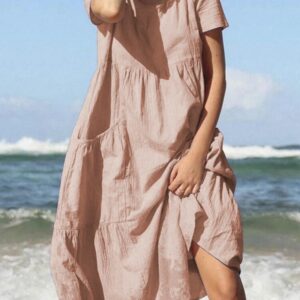 Beach Cotton Loose Casual Dress with Pockets