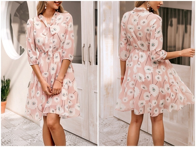Casual Long Sleeve Floral Print Party Dress - Image 2