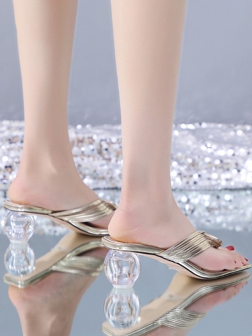 Clear Chunky Heel Flip Flop Slippers - Image 5