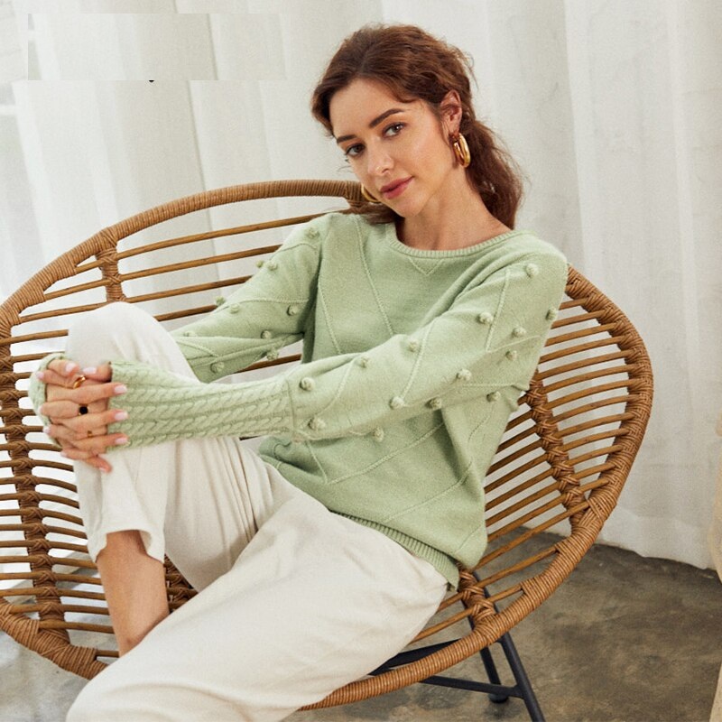 Elegant Lantern Sleeve Street Wear Knitted Pullover - Image 5