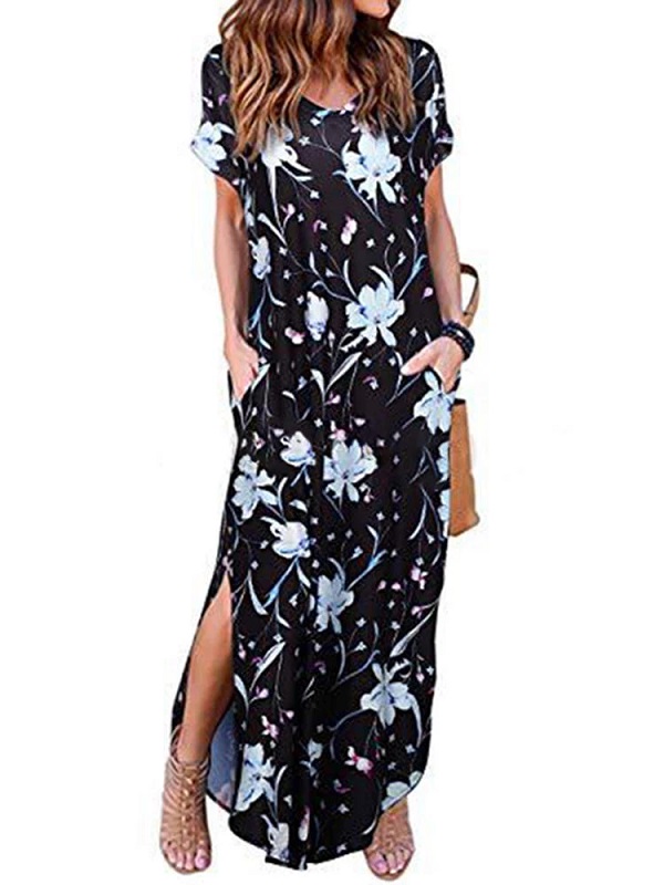 Floral Print Short Sleeve O-Neck Side Pockets Dress - Image 5