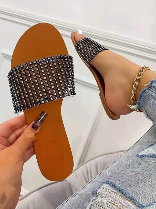 Glitter Rhinestone Open Round Toe Slipper