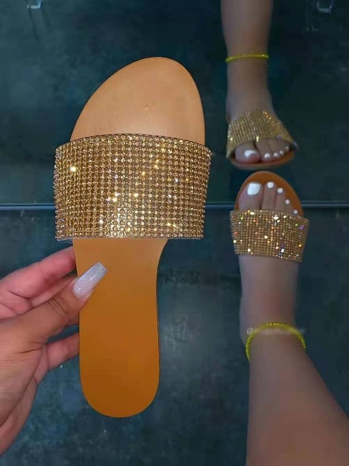 Glitter Rhinestone Open Round Toe Slipper - Image 5