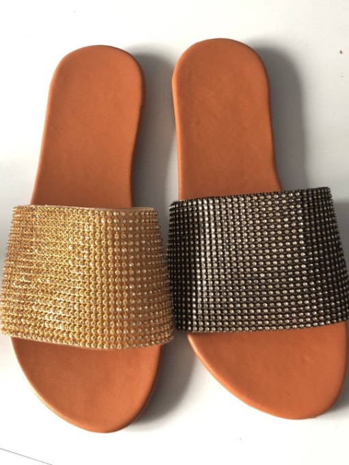 Glitter Rhinestone Open Round Toe Slipper - Image 6