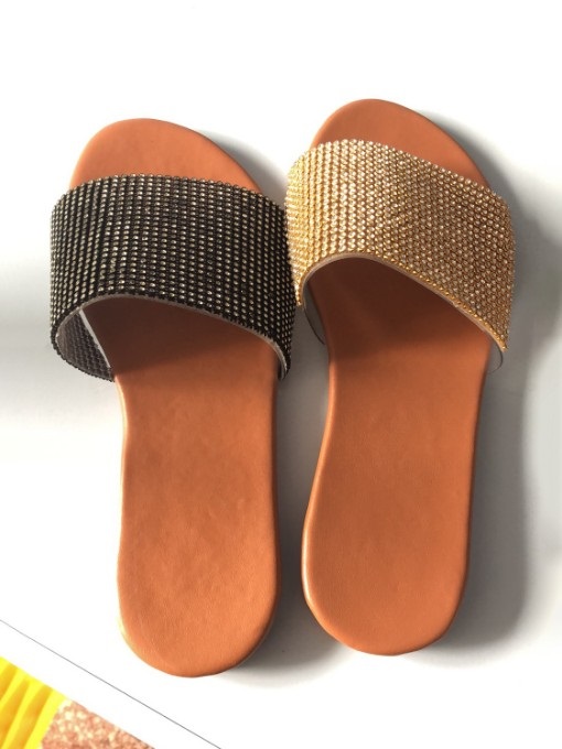 Glitter Rhinestone Open Round Toe Slipper - Image 7