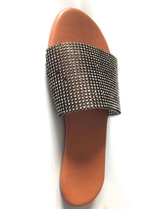 Glitter Rhinestone Open Round Toe Slipper - Image 3