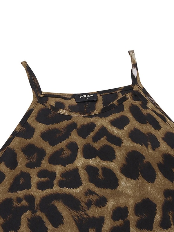 Leopard Animal Print Sleeveless High Low Hem Maxi Dress - Image 4