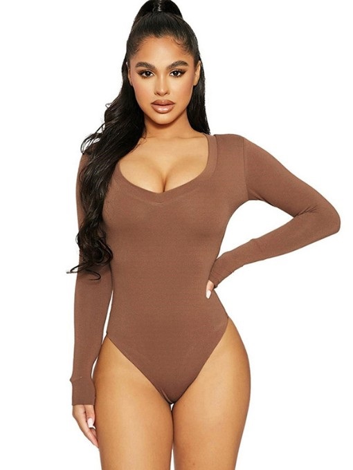Long Sleeve Solid V Neck Bodysuit - Image 4