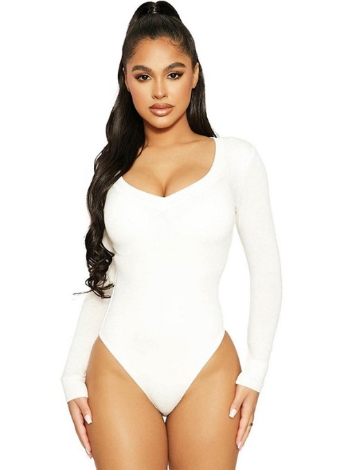Long Sleeve Solid V Neck Bodysuit - Image 9