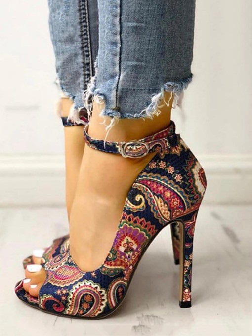 Peep-Toe Printed High Heel Sandal - Image 3