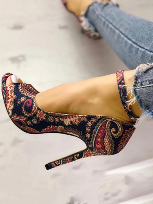 Peep-Toe Printed High Heel Sandal - Image 5