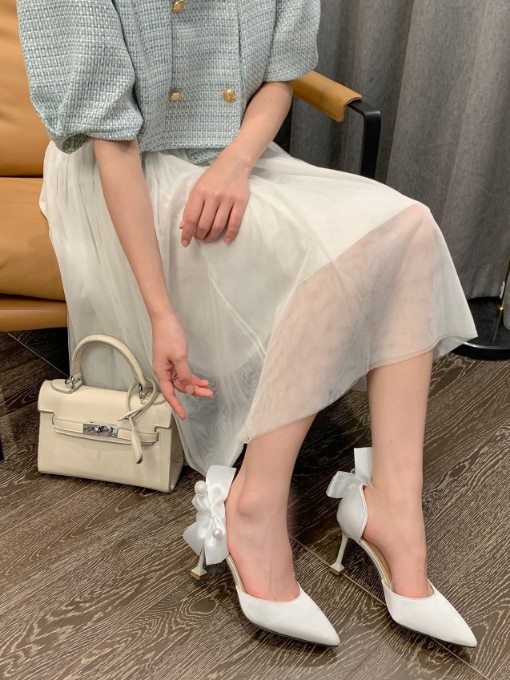 Pointed Toe Bow Design High Heel Shoes - Image 5