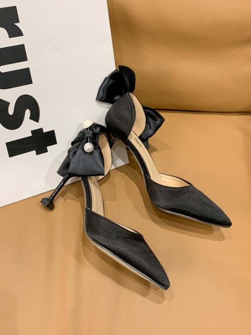 Pointed Toe Bow Design High Heel Shoes - Image 4