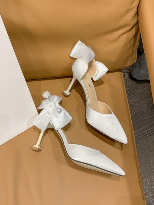 Pointed Toe Bow Design High Heel Shoes - Image 8